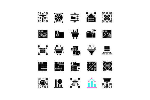 Data Mining Black Glyph Icons Set: Enhancing Your Data-Driven Strategy