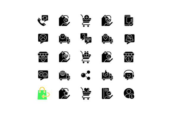 Enhance Your Digital Presence with the Online Shopping Black Glyph Icons Set